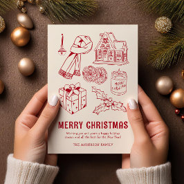 Tarjeta Festiva Navidades no fotográficos de Doodle Rojo Divertido