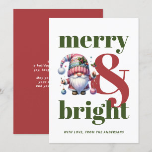 Tarjeta Festiva Navidades no fotográficos del Gnome Verde Rojo Bri