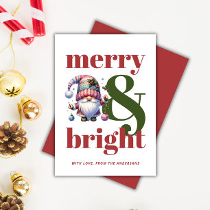Tarjeta Festiva Navidades no fotográficos del Gnome Verde Rojo Bri