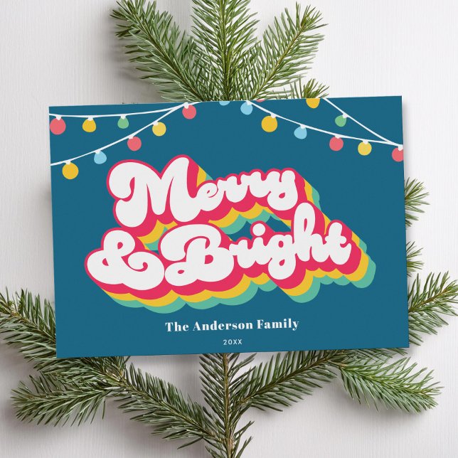 Tarjeta Festiva Navidades no fotográficos Merry & Bright Retro (Subido por el creador)