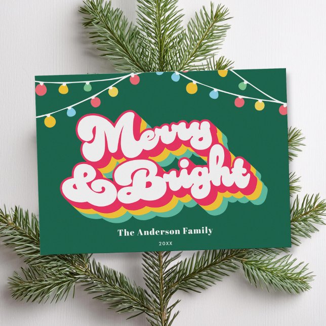 Tarjeta Festiva Navidades no fotográficos Merry & Bright Retro (Subido por el creador)