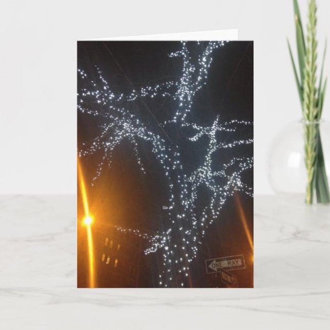 Tarjeta Festiva Navidades nocturnos de Nueva York iluminan foto de (Anverso)