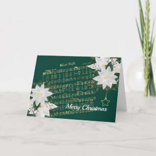 Tarjeta Festiva Navidades nocturnos silenciosos de Poinsettia Blan