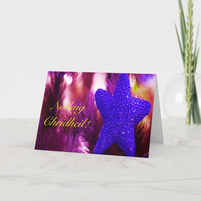 Tarjeta Festiva Navidades Nollaig Chridheil Blue Star I Holiday Ca (Anverso)
