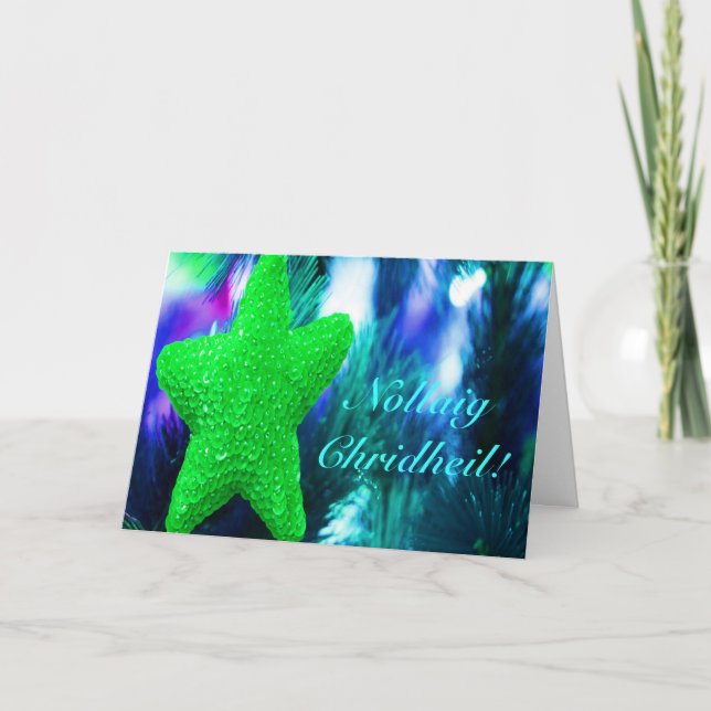 Tarjeta Festiva Navidades Nollaig Chridheil Estrella Verde Fiesta  (Anverso)
