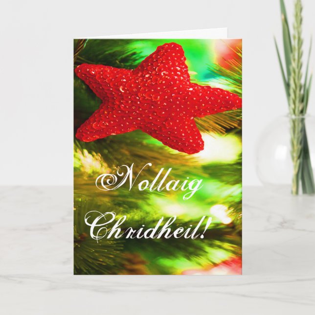 Tarjeta Festiva Navidades Nollaig Chridheil Red Star I Holiday Car (Anverso)