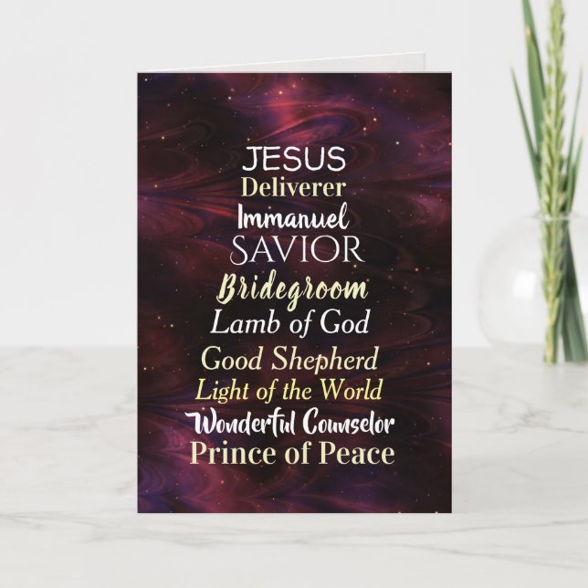 Tarjeta Festiva Navidades Nombres de la Biblia Jesús Verse Mateo 1 (Anverso)