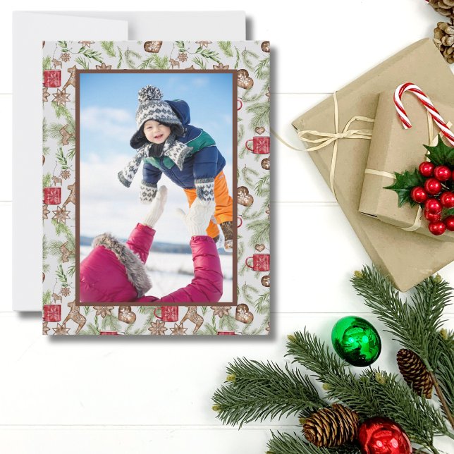 Tarjeta Festiva Navidades nórdicos de fotografía folclórica rusa (Nordic Scandinavian Folk Art One Photo Christmas Card)