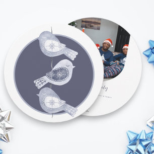 Tarjeta Festiva Navidades nórdicos foto de aves azules