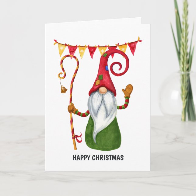 Tarjeta Festiva Navidades nórdicos Gnome Photo (Anverso)