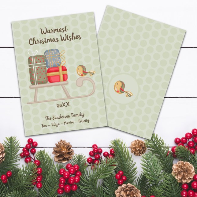 Tarjeta Festiva Navidades nórdicos personalizados (Cute Personalized Nordic Christmas Sled Christmas Card)