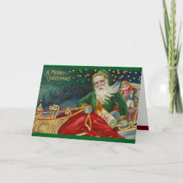 Tarjeta Festiva Navidades nostálgicos Santa in Sled (Personalizado