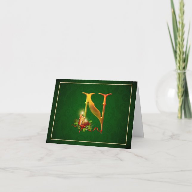 Tarjeta Festiva Navidades Notecard encendiendo velas iniciales N (Anverso)