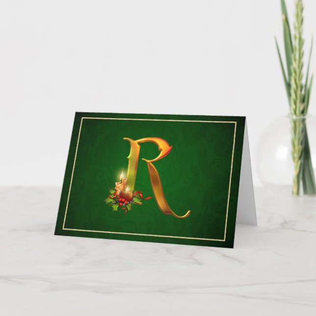 Tarjeta Festiva Navidades Notecard encendiendo velas iniciales R (Anverso)