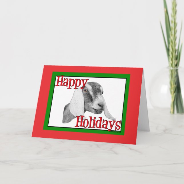 Tarjeta Festiva Navidades nubios de vacaciones de cabra (Anverso)