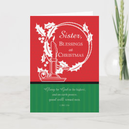 Tarjeta Festiva Navidades Nun Holly Wreath, Vela Roja y Verde