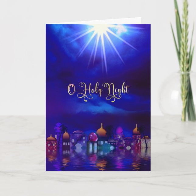Tarjeta Festiva Navidades, O Holy Night, Christian, Bethlehem Star (Anverso)
