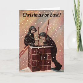 Tarjeta Festiva Navidades O Polvo, Chico Chimenea Barrido Foto Ant