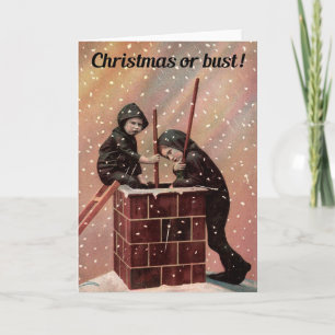 Tarjeta Festiva Navidades O Polvo, Chico Chimenea Barrido Foto Ant