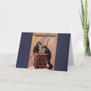 Tarjeta Festiva Navidades O Polvo, Chico Chimenea Barrido Foto Ant