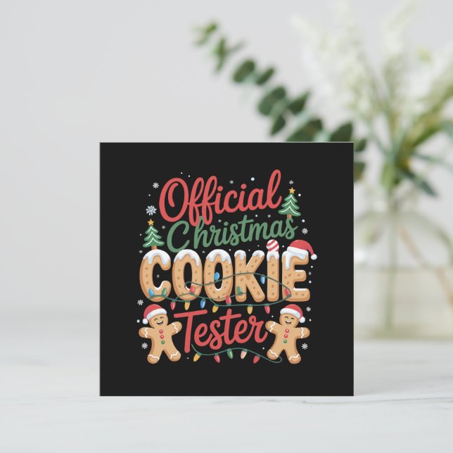 Tarjeta Festiva Navidades oficiales Cookie Tester Crew Baking Xmas (Anverso de pie)