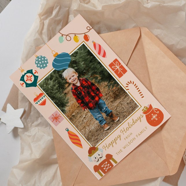 Tarjeta Festiva Navidades Ornament Rosa Cute Fotografía familiar (Subido por el creador)