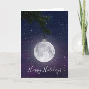 Tarjeta Festiva Navidades Ornamento De Luna En Nieve