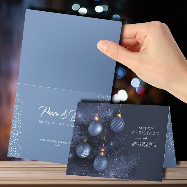 Tarjeta Festiva Navidades Ornamentos azules pequeños plegados (Subido por el creador)