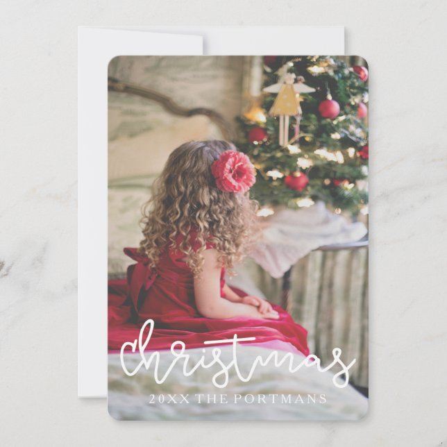 Tarjeta Festiva Navidades Oro Aspecto Cuatrefoil Añadir foto y nom (Anverso)