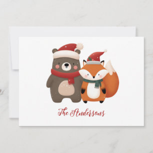 Tarjeta Festiva Navidades/Oso blanco invernal y Fox