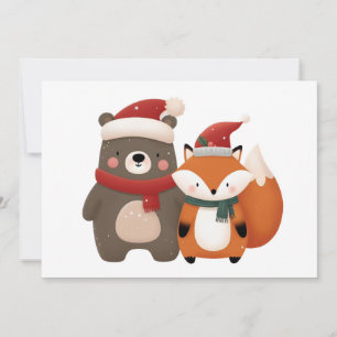 Tarjeta Festiva Navidades/Oso blanco invernal y Fox