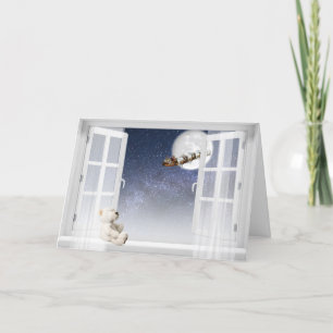 Tarjeta Festiva Navidades Oso de Teddy en la ventana