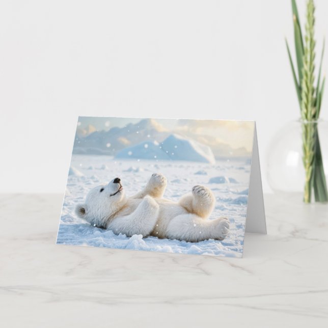 Tarjeta Festiva Navidades Oso Polar Sobre El Hielo (Anverso)