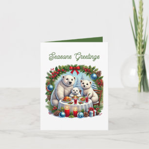 Tarjeta Festiva Navidades osos polares añaden mensaje Seasons Gree