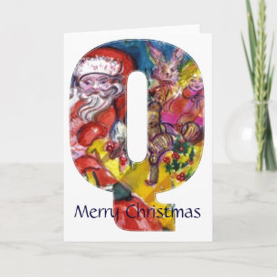 TARJETA FESTIVA NAVIDADES P LETRA / SANTA CON GIFTS MONOGRAM