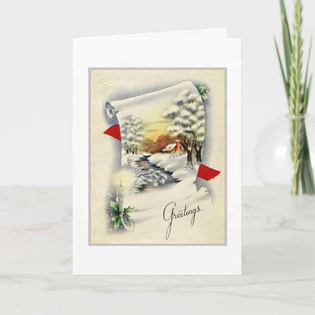 Tarjeta Festiva Navidades Paisaje Vintage (Anverso)