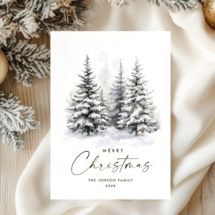 Tarjeta Festiva Navidades paisajistas acuarollas de invierno