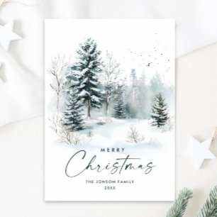 Tarjeta Festiva Navidades paisajistas acuarollas de invierno