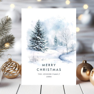 Tarjeta Festiva Navidades paisajistas acuarollas de invierno