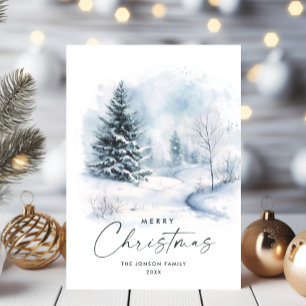 Tarjeta Festiva Navidades paisajistas acuarollas de invierno