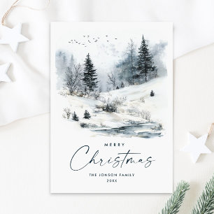 Tarjeta Festiva Navidades paisajistas acuarollas de invierno