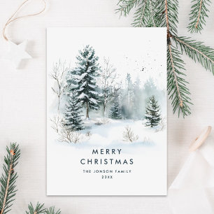 Tarjeta Festiva Navidades paisajistas acuarollas de invierno