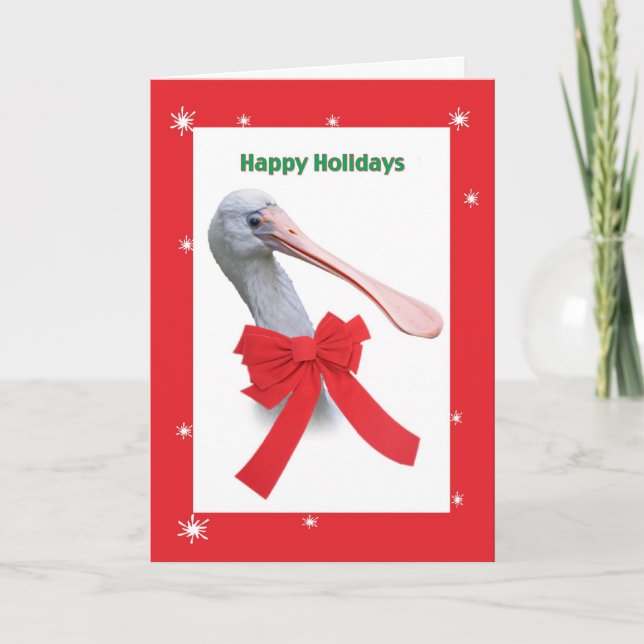 Tarjeta Festiva Navidades, pájaro cómico de Spoonbill (Anverso)