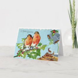 Tarjeta Festiva Navidades Pájaro Pájaro Holly Campana de renos de 