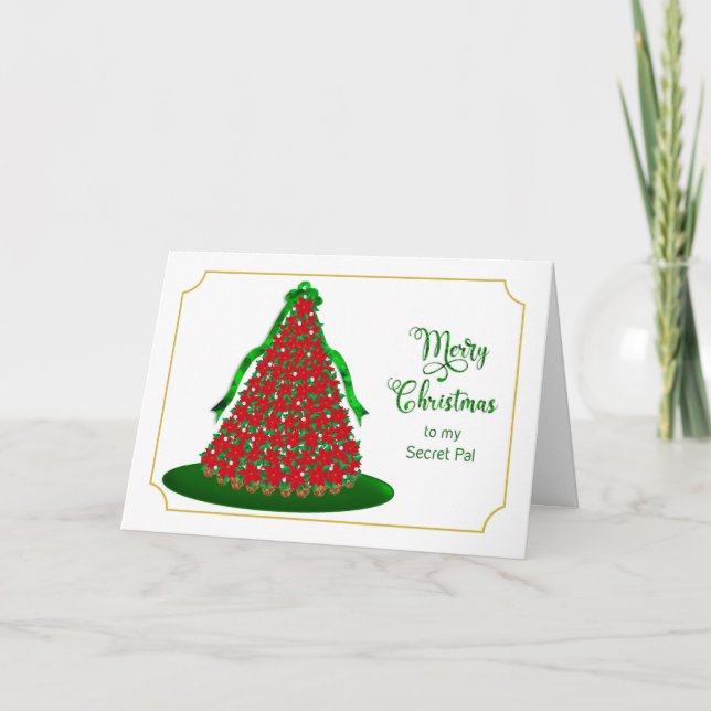 Tarjeta Festiva Navidades, Pal secreto, árbol de la poinsettia roj (Anverso)