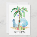 Tarjeta Festiva Navidades Palm Tree Happy Holidays Beach<br><div class="desc">Envíe una sonrisa para las vacaciones con los Navidades Palm Tree Happy Holidays Beach diseño de color acuático. ¡Que tengas una bendita temporada de vacaciones!</div>