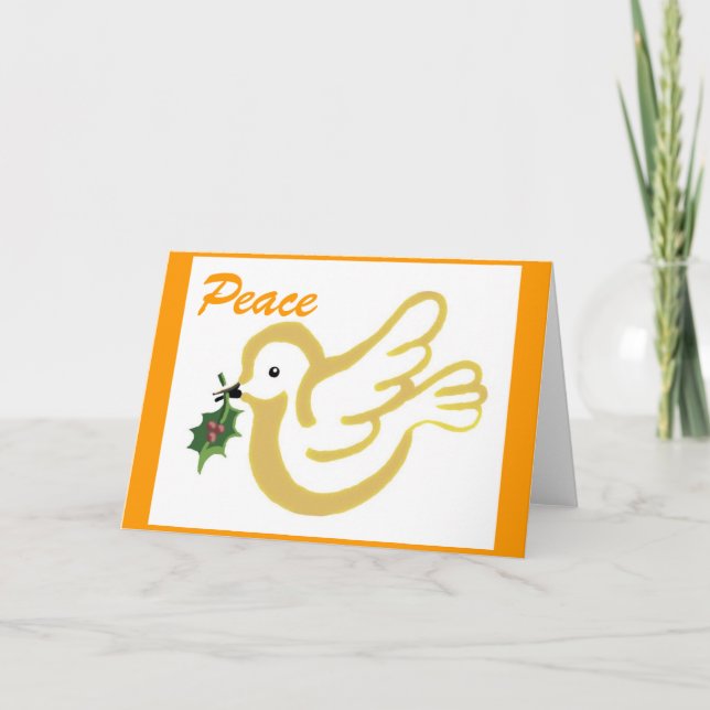 Tarjeta Festiva Navidades paloma de paz dorada (Anverso)