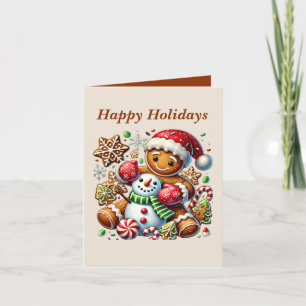 Tarjeta Festiva Navidades pan de jengibre agregar mensaje Feliz