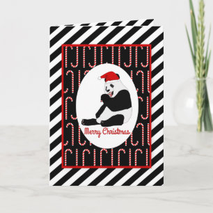 Tarjeta Festiva Navidades Panda Bear Candy Canes and Stripes