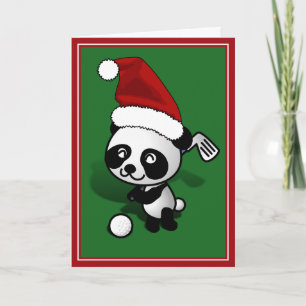 Tarjeta Festiva Navidades Panda Bear Golfing